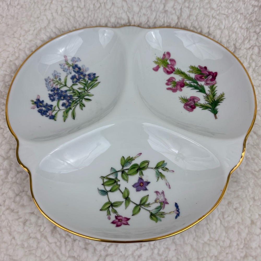 Vintage Spode 3-Part Dish Stafford Flowers Tachiadenus Pattern 9.25"